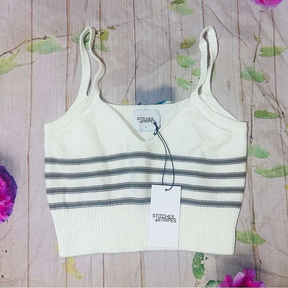 Stitches & Stripes White and Gray Women's Crop Top
